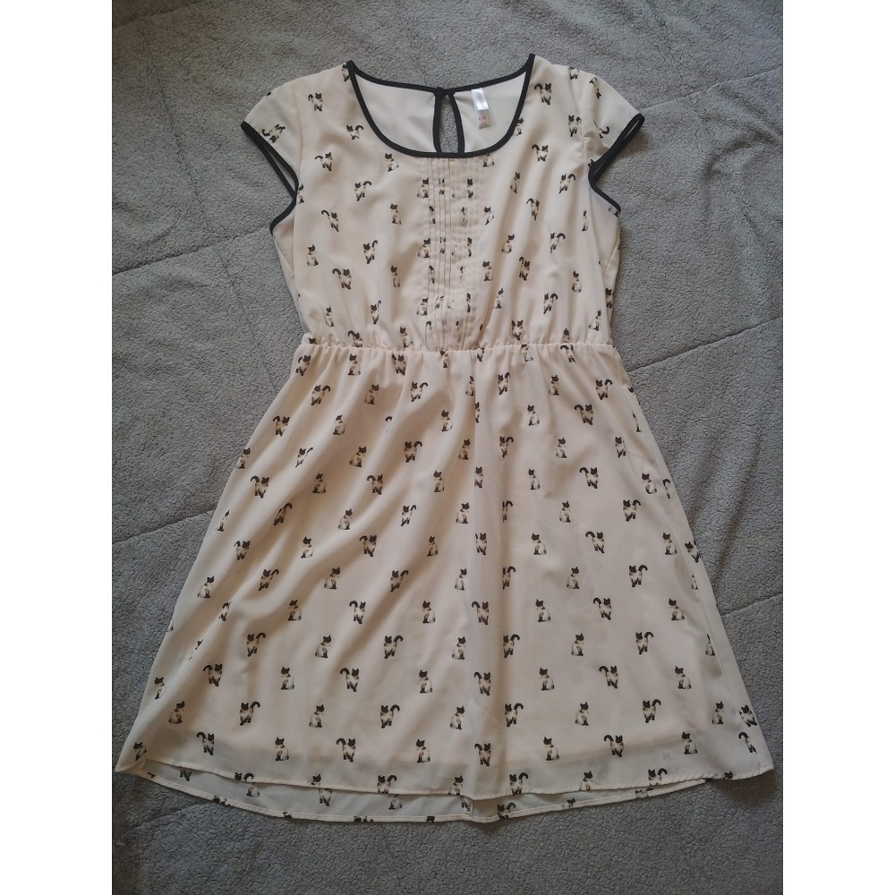 Cat print cap sleeve dress